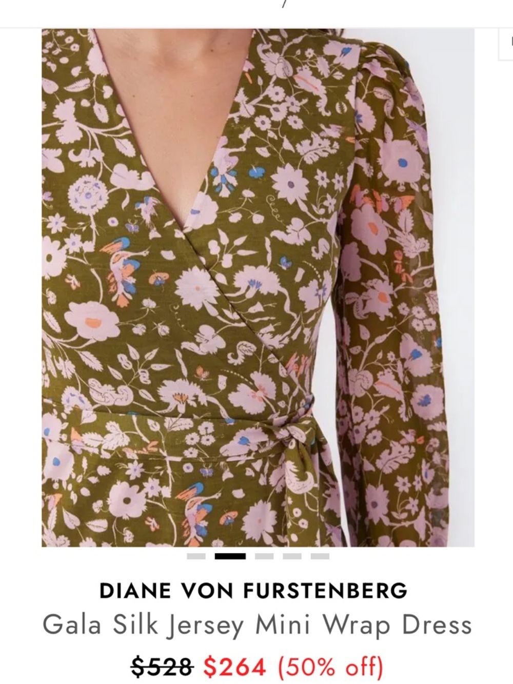 Diane von Furstenberg Gala Silk Jersey Mini Wrap Dress green pink large - Picture 4 of 16